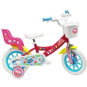 Vélo ATLAS Peppa Pig Fiets 12 inch met rem, mand voor, poppenhouder, spatborden, carter en stabilisatoren voor meisjes, fuchsia