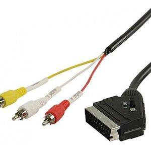 Valueline vlvp31130b10 adapter videokabel adapter video-kabel (1 m, Scart (21-Pin), 3 x RCA-, mannen, zwart, polyvinyl chloride (PVC))