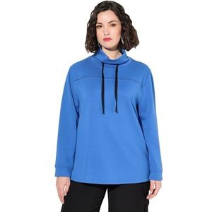Ulla Popken Dames grote maten grote maten plus size sweatshirt, sierstenen, klassiek, opstaande kraag, 3/4 mouw, koningsblauw, 54-56