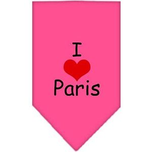 Mirage I Heart Paris Zeefdruk Bandana voor Huisdieren, Groot, Helder Roze