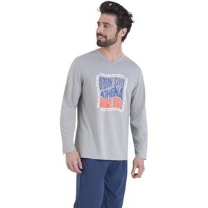 ATHENA - Lange Pyjama - Grijs - Katoen - Met Print