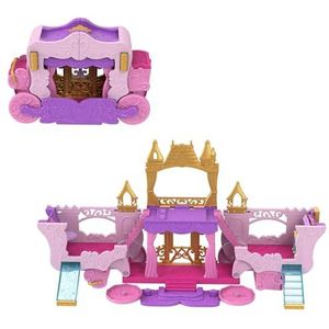 Mattel Disney Prinses Koets naar Kasteel Transformerende Speelset met kleine Aurora pop, 3 verdiepingen, 6 speelplekken, 4 figuren, meubels en accessoires HWX17