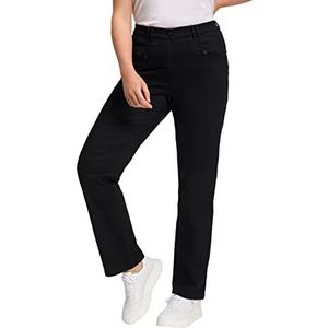 Ulla Popken Dames grote maten plus size basic stretchbroek Mony, kleurecht, licht smal toelopend 802969, zwart, 56W x 32L