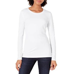 Amazon Essentials Women's T-shirt met lange mouwen en ronde hals in klassieke pasvorm (verkrijgbaar in grote maten), Wit, XS