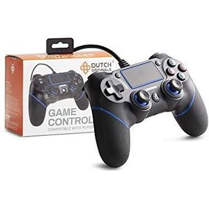 DUTCH ORIGINALS PS4 Controller Dual Vibration, Gaming Controller voor PS4, PC, PS3, gamepad met joystick in zwart blauw, 3 meter kabel, Share-knop