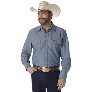 Wrangler Cowboy Cut Western Lange Mouwen Snap Work Shirt Washed Finish Shirt, Ondoorzichtig Heren, Medium Blue Chambray., XXL