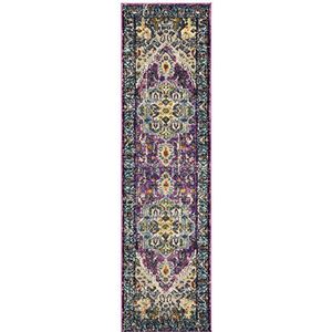 Safavieh Gewassen tapijt modern patroon, MNC251, geweven polypropyleen loper, violet/lichtblauw, 62 x 240 cm