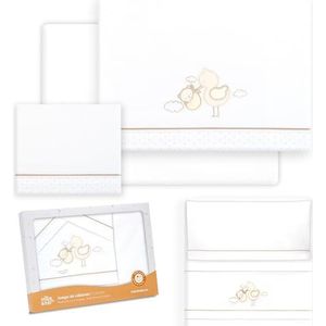 Interbaby Babybeddengoed van katoen voor babybed, ooievaars beer, 3-delige set, hoeslaken + dekbedovertrek + kussensloop