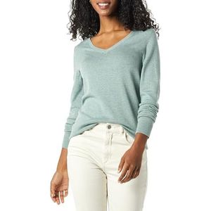 Amazon Essentials Klassieke pasvorm lichte trui met lange mouwen en V-hals voor dames (verkrijgbaar in grote maten), saliegroen gemêleerd, XS