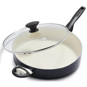 GreenPan Rio Gezonde Keramische Anti-aanbak 30cm/4,8 Liter Sauteerpan met Deksel, PFAS Vrij, Stay-Cool Handgreep, Ovenbestendig tot 160°C, Zwart & Crème