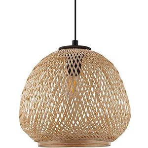 EGLO Hanglamp Dembleby, 1 vlam hanglamp vintage, natuur, hygge, hanglamp houten mand gevlochten, eettafellamp, woonkamerlamp hangend in lichtbruin, staal, E27 fitting