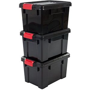 IRIS Powerbox Opbergbox - 21L - Kunststof - Zwart/Rood - Set van 3