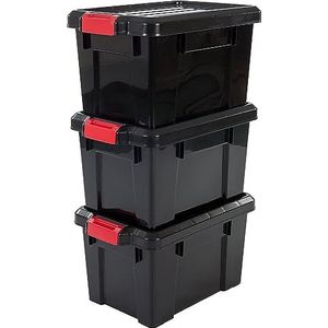 IRIS Powerbox Opbergbox - 21L - Kunststof - Zwart/Rood - Set van 3