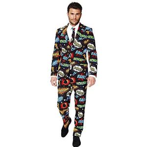 OppoSuits Heren Crazy Prom Suits Badaboom - Wordt geleverd met jas, broek en stropdas in grappige ontwerpen, 36, Badaboom, 46