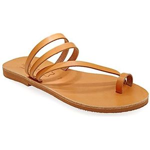 38 Beige Emmanuela Griekse stijl ring sandalen, hoge kwaliteit handgemaakte platte riem lederen sandalen, dames zomerschoenen, boho chique rits sandalen