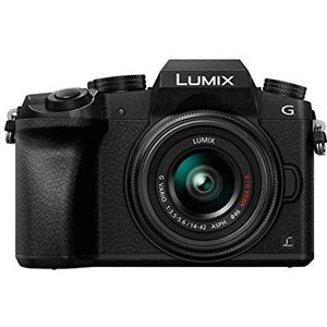 Panasonic Lumix G7K Hybride camera + Lumix 14-42 mm lens (4/3 16 MP sensor, OLED-zoeker, draaibaar touchscreen, extreem snelle AF DFD, video 4 K, WLAN) zwart - Franse versie