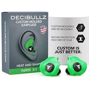 Decibullz | Custom Molded Earplugs, Comfortabele Gehoorbescherming, 31dB Demping | Slaap, Concert, Werk, Sport | 3 maten van oordopjes, opbergetui | made in USA - Green