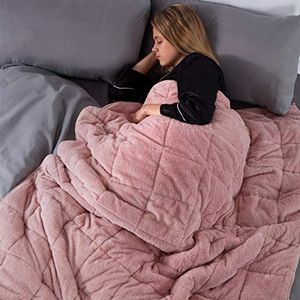 Brentfords Teddy Fleece zware gewogen deken voor volwassenen gewatteerde zakken gooien, blush roze, 150 x 200 cm - 8 kg