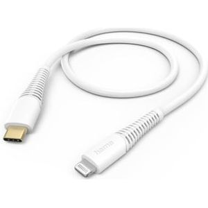 Hama USB-C-stekker - Lightningstekker voor opladen en synchroniseren (3A, 20 V, 480 Mbit/s, verguld, 1,5 m) wit