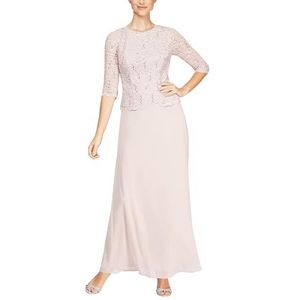Alex Evenings Women's 3/4 Sleeve Stretch Lace Bodice One Piece Mother of The Bride Dress (Petite and Regular Sizes), Shell Pink, 18