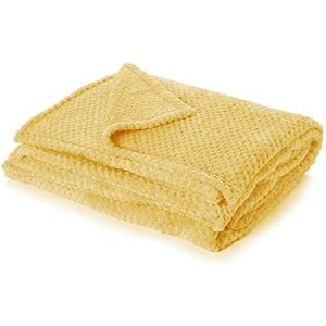 Dreamscene Luxe wafel nerts honingraat faux bont warm gooien over slaapbank zachte deken, mosterdgeel - 150 x 200 cm