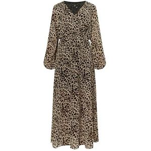 SKYLAH Maxi-jurk voor dames, met luipaardprint, Beige Leo, M