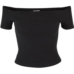 Urban Classics Dames T-Shirt Ladies Organic Off Shoulder Rib Tee Black M, zwart, M