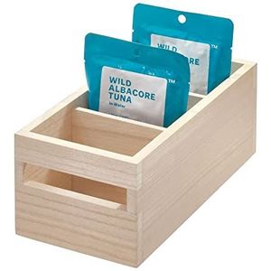 iDesign EcoWood huishoudelijke opbergdoos, keukencontainer gemaakt van milieuvriendelijk Paulownia-hout, veelzijdige houten kist voor keukens, badkamers en meer, beige, 25,40/12,70/10,57 cm
