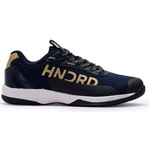 HUNDRED Xoom Pro Non-Marking Professional Badminton Shoes for Men | Material: Faux Leather | Suitable for Indoor Tennis, Squash, Table Tennis, Basketball & Padel (Navy Gold, EU 41, UK 7, US 8)