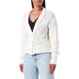 Faina - 3D Gehaakt Damesvest - Gebroken Wit - Met Bloemenknopen en V-hals