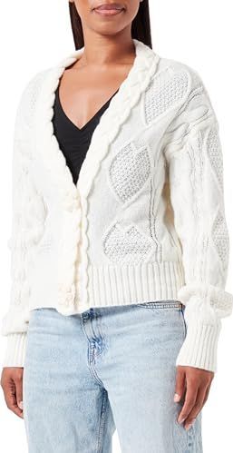 Faina - 3D Gehaakt Damesvest - Gebroken Wit - Met Bloemenknopen en V-hals