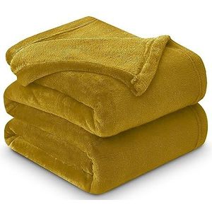 GC GAVENO CAVAILIA Pluizige deken van nerts, zachte en gezellige thermische plaid voor banken, knuffelwarme plaids voor bedden, oker, 150 x 200 cm