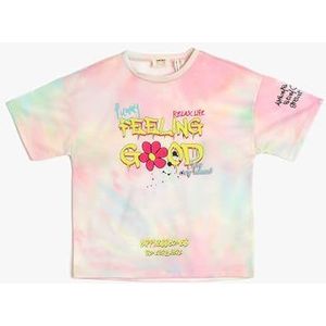Koton Meisjes's Tie-Dye Patroon Korte Mouwen Ronde Hals T-shirt, Roze Design (2d5), 9-10 Jaar