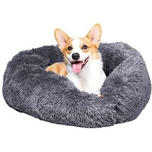 GONICVIN Donut hondenbed, pluizig kattenbed, kalmerend huisdierbed, gezellige anti-angstbedden met wasbaar en afneembare hoes, antislip onderkant 60 cm donkergrijs