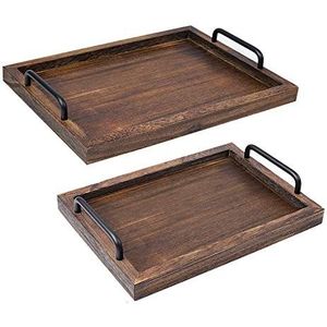 LIBWYS - Rustieke Houten Dienbladen - Set van 2 - Groot 15,8 x 11,8 x 1,1 inch - Klein 13,4 x 9,4 x 1,2 inch