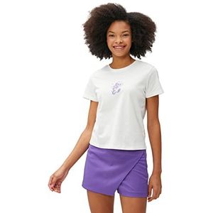 Koton Dames korte mouw katoen ronde hals bedrukt crop T-shirt, ecru (010), XL