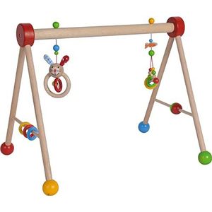 Eichhorn, Baby Gym, met spel en grijpfunctie, speeltrapezium met gekleurde hangelementen en houten ballen, van FSC 100% gecertificeerd beukenhout, 46x56x42 cm, vanaf 3 maanden