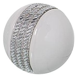 DRW Set van 2 keramische ballen met kristallen in wit en zilver, Ø 10 cm