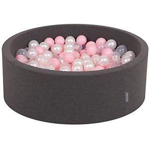 KiddyMoon 90 x 30 cm/200 ballen diameter 7 cm ballenbad baby speelbad met kleurrijke ballen rond Made in EU, donkergrijs: roze-parel-transparant
