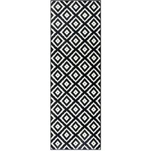 Hanse Home Ruit tapijt, woonkamertapijt, laagpolig Skandi-ruitpatroon, modern velours-tapijt voor eetkamer, woonkamer, kinderkamer, hal, slaapkamer, keuken, zwart-crème, 80 x 200 cm