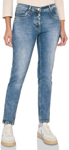 Cecil Dames Slim fit jeans met detail in Blauw, Gr: 25