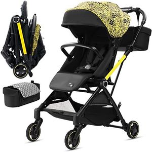 Royal Baby Lichte kinderwagen 360 omkeerbare zitting, compacte vouw, draagbare reis-kinderwagen voor peuters met paraplu, multi-positie ligstoelen, verstelbare grote overkapping, geel