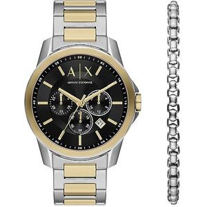 Armani Exchange herenhorloge quartz/chrono uurwerk 44mm kastmaat met een roestvrij stalen armband AX7148set