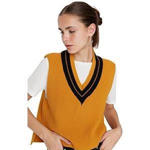 TRENDYOL Dames V-hals effen kleuren regular gebreid vest sweater, geel, S, geel, S