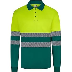 VELILLA 305535; poloshirt van gerecycled polyester, tweekleurig, lange mouwen, segmentband, groen en neongeel, maat M, groen en neongeel, M