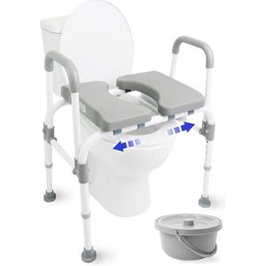 KMINA - Handicap Toiletstoel voor Ouderen met Verstelbare Zitting (180 kg), Stevige Toiletcommode voor Senioren in Hoogte Verstelbaar, 3 in 1 Toiletstoel Wit - Made in Europe