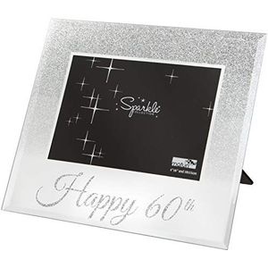 Maturi gespiegelde zilveren glitter 6 x 4 inch fotolijst Happy 60th, 6x4