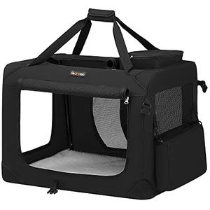 FEANDREA hondenbox, transportbox voor auto, hondentransportbox, opvouwbare kattenbox, gemaakt van oxford stof, zwart, L, 70 x52 x 52 cm PDC70H