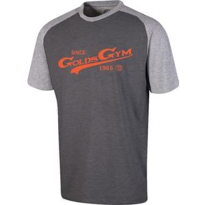 Gold's Gym GGTS153 Heren T-shirt met ronde hals en vintage grafische borst korte mouwen, houtskool gemêleerd/grijs gemêleerd/oranje, XL