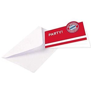 Amscan 9906515 - FC Bayern München uitnodigingskaarten, 8 stuks, afmeting 13,9 x 8 cm, kleur: blauw, wit en rood, vouwkaart van papier, met witte enveloppen, party, verjaardag